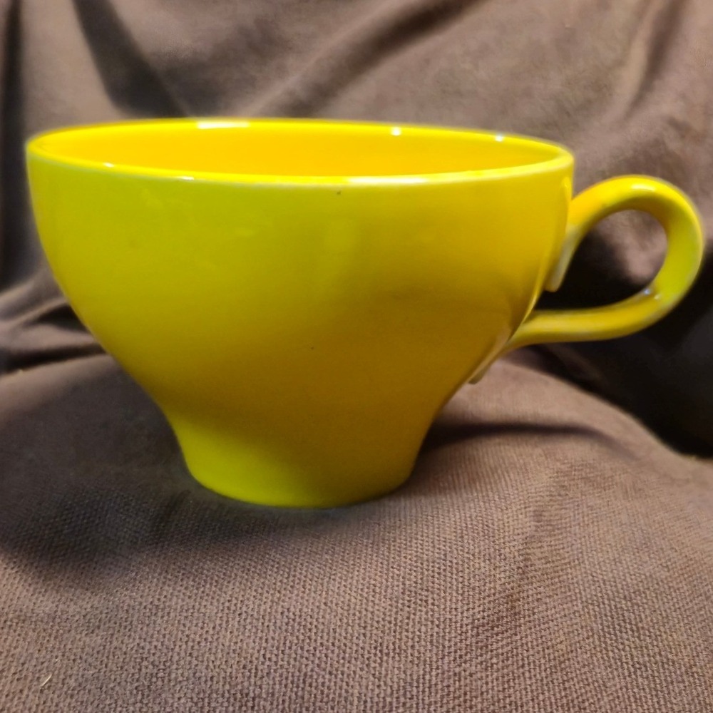 Vintage Yellow Ceramic Coffee Mug Tea Cup Pedestal Base Glossy Solid Mid Century